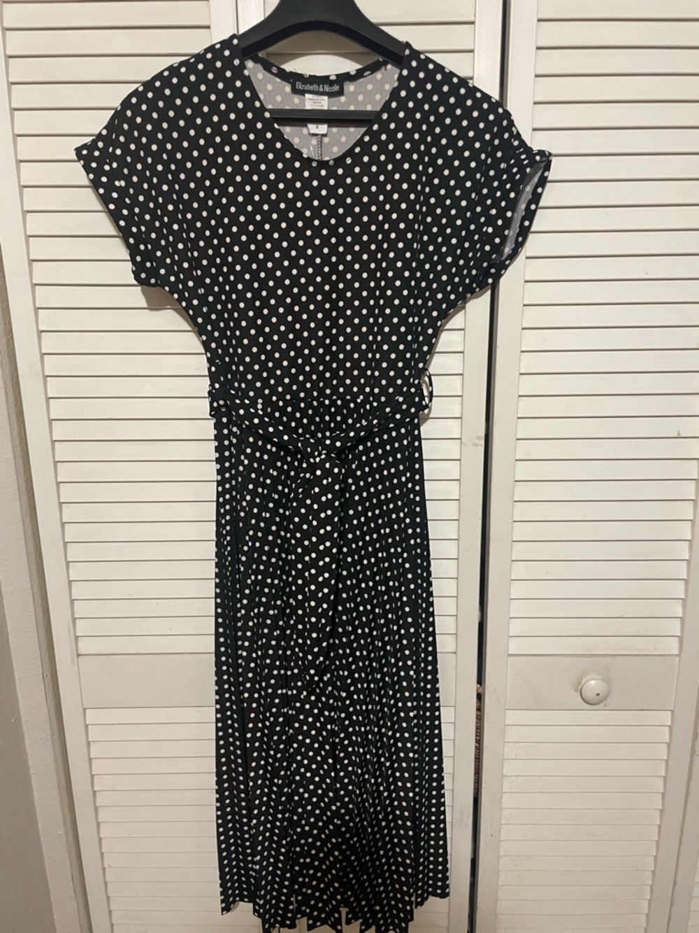 Black Polka Dot Tie-Waist Midi Dress